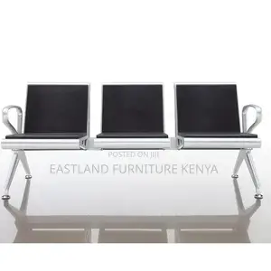 3-Seater Airport Waiting Bench - Black PU Leather Aluminum