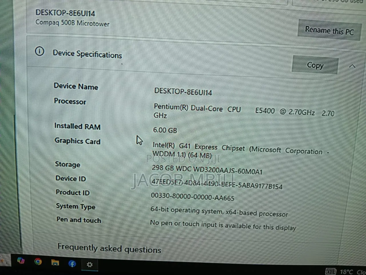 Desktop Computer HP 6GB Intel Pentium HDD 320GB