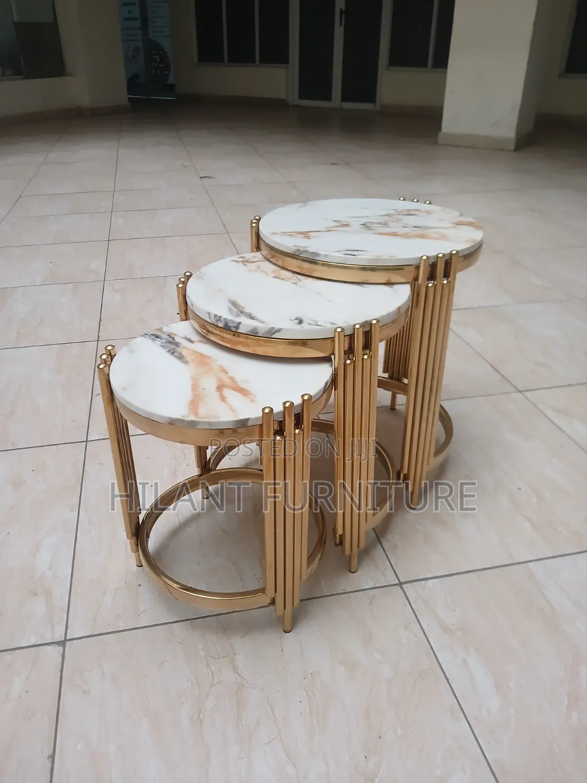 Luxury 3-in-1 Round Marble Nesting Tables – Gold Finish