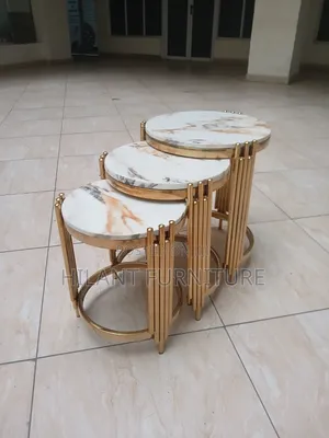 Luxury 3-in-1 Round Marble Nesting Tables – Gold Finish