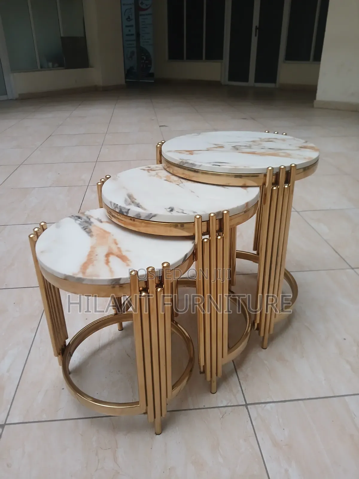 Luxury 3-in-1 Round Marble Nesting Tables – Gold Finish