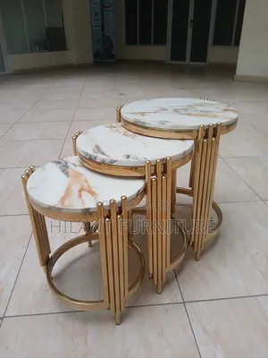 Luxury 3-in-1 Round Marble Nesting Tables – Gold Finish