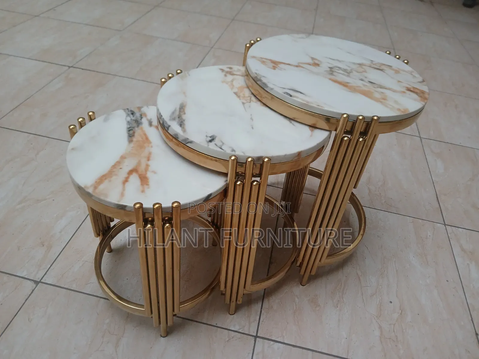 Luxury 3-in-1 Round Marble Nesting Tables – Gold Finish