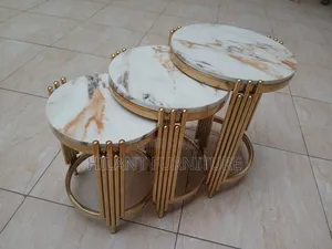 Luxury 3-in-1 Round Marble Nesting Tables – Gold Finish