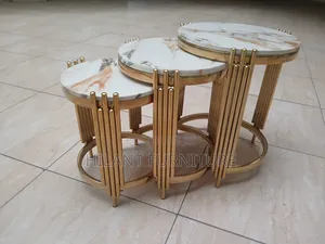 Luxury 3-in-1 Round Marble Nesting Tables – Gold Finish