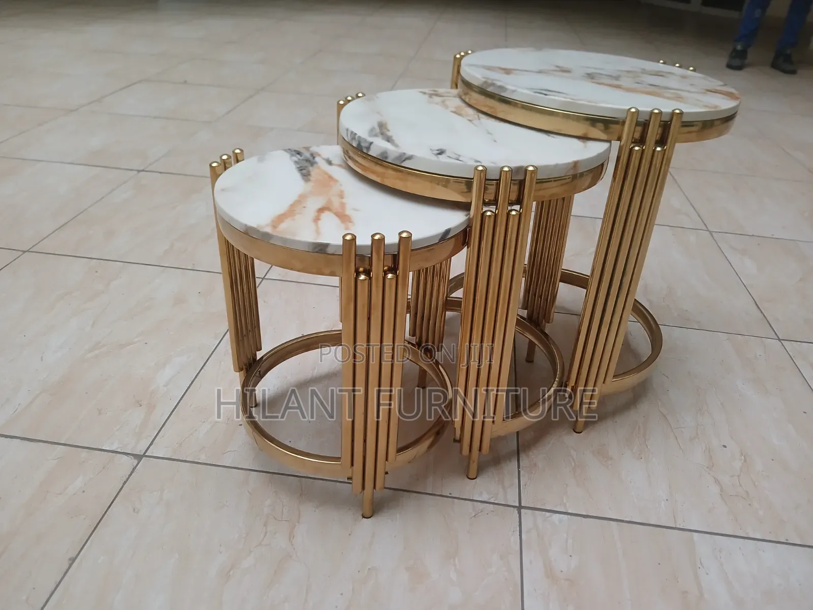Luxury 3-in-1 Round Marble Nesting Tables – Gold Finish