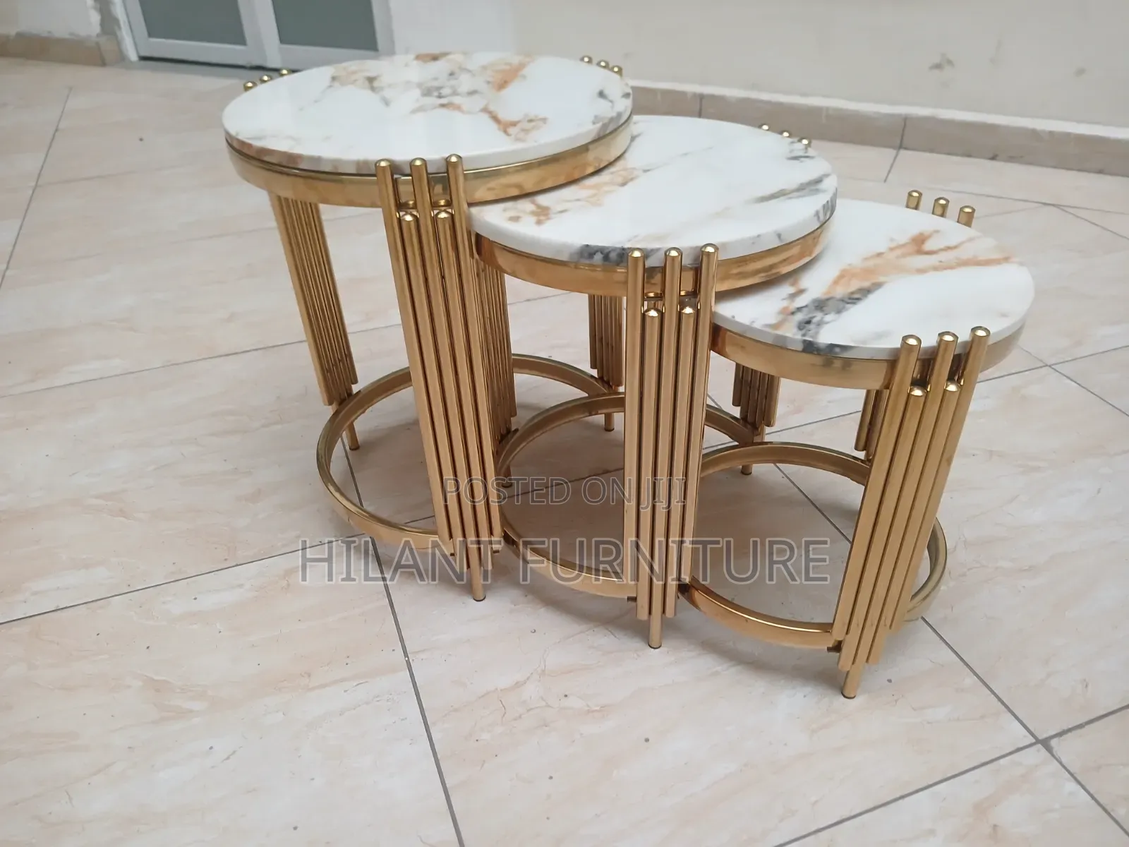 3-in-1 Luxury Round Marble Nesting Tables – Gold