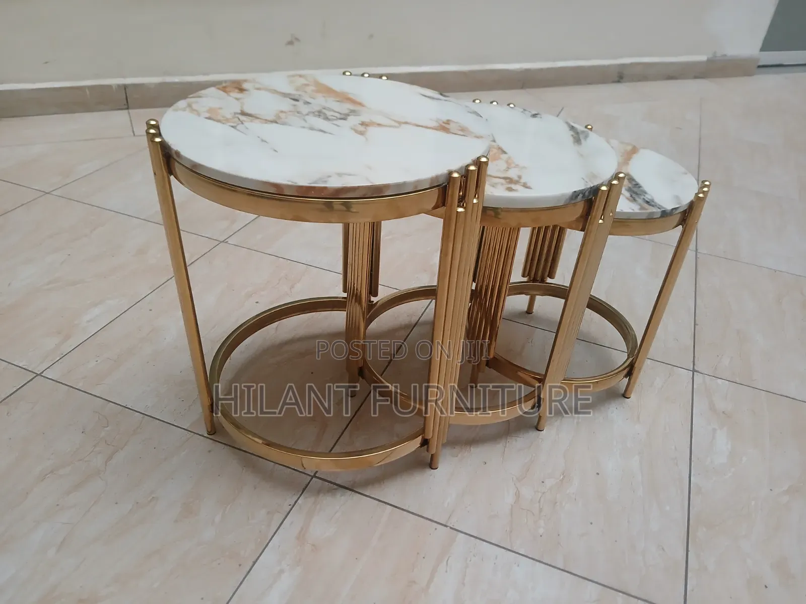 3-in-1 Luxury Round Marble Nesting Tables – Gold