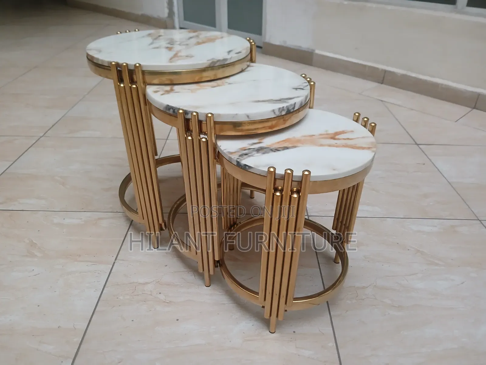 3-in-1 Luxury Round Marble Nesting Tables – Gold