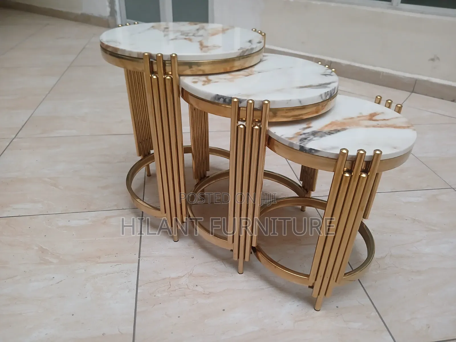 3-in-1 Luxury Round Marble Nesting Tables – Gold