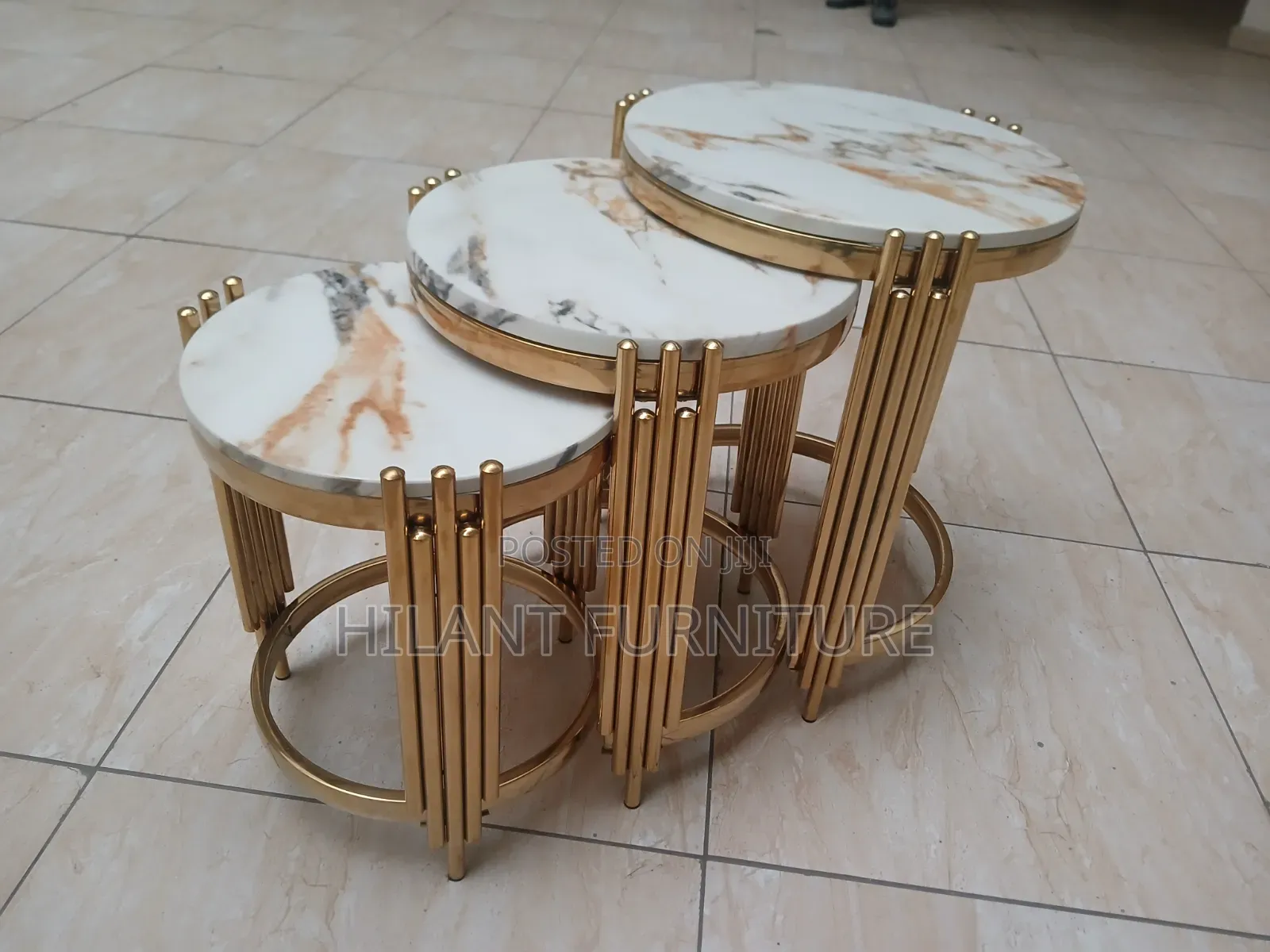 3-in-1 Luxury Round Marble Nesting Tables – Gold