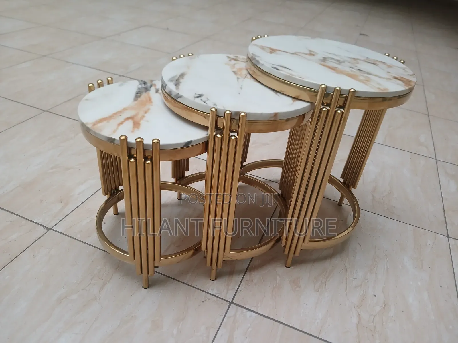 3-in-1 Luxury Round Marble Nesting Tables – Gold