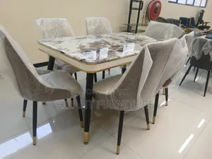 Luxury 6-Seater Marble Dining Table Set – Gold Black Modern Design