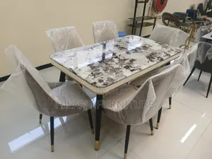 Luxury 6-Seater Marble Dining Table Set – Gold Black Modern Design