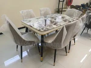 Luxury 6-Seater Marble Dining Table Set – Gold Black Modern Design