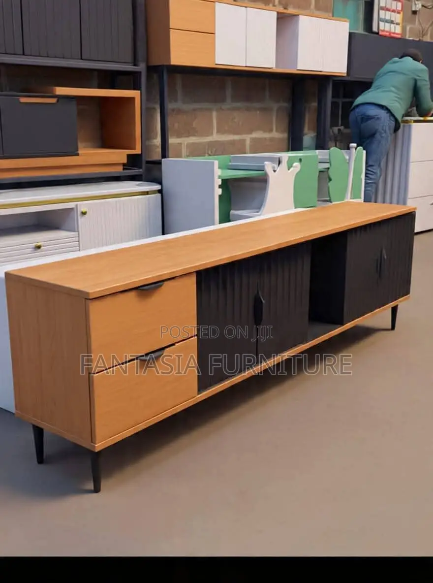 Two-Tone Wood Black Sideboard TV Console