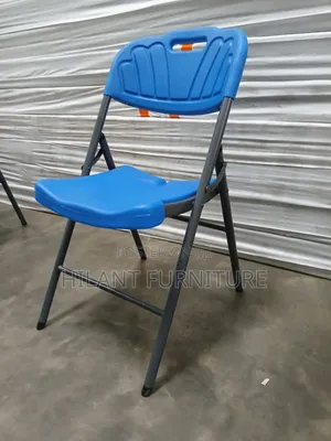Blue Heavy-Duty Foldable Plastic Chair With Steel Frame