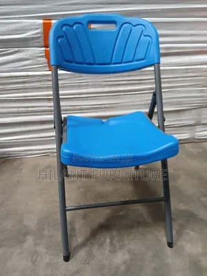 Blue Heavy-Duty Foldable Plastic Chair With Steel Frame