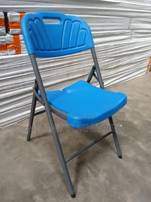 Blue Heavy-Duty Foldable Plastic Chair With Steel Frame