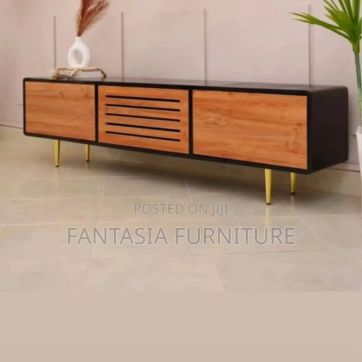 Black Wood TV Console With Gold Legs