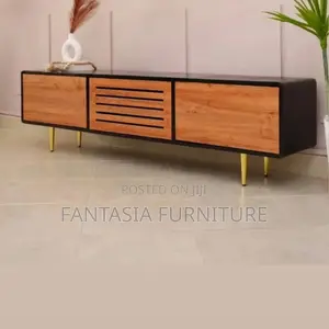 Black Wood TV Console With Gold Legs
