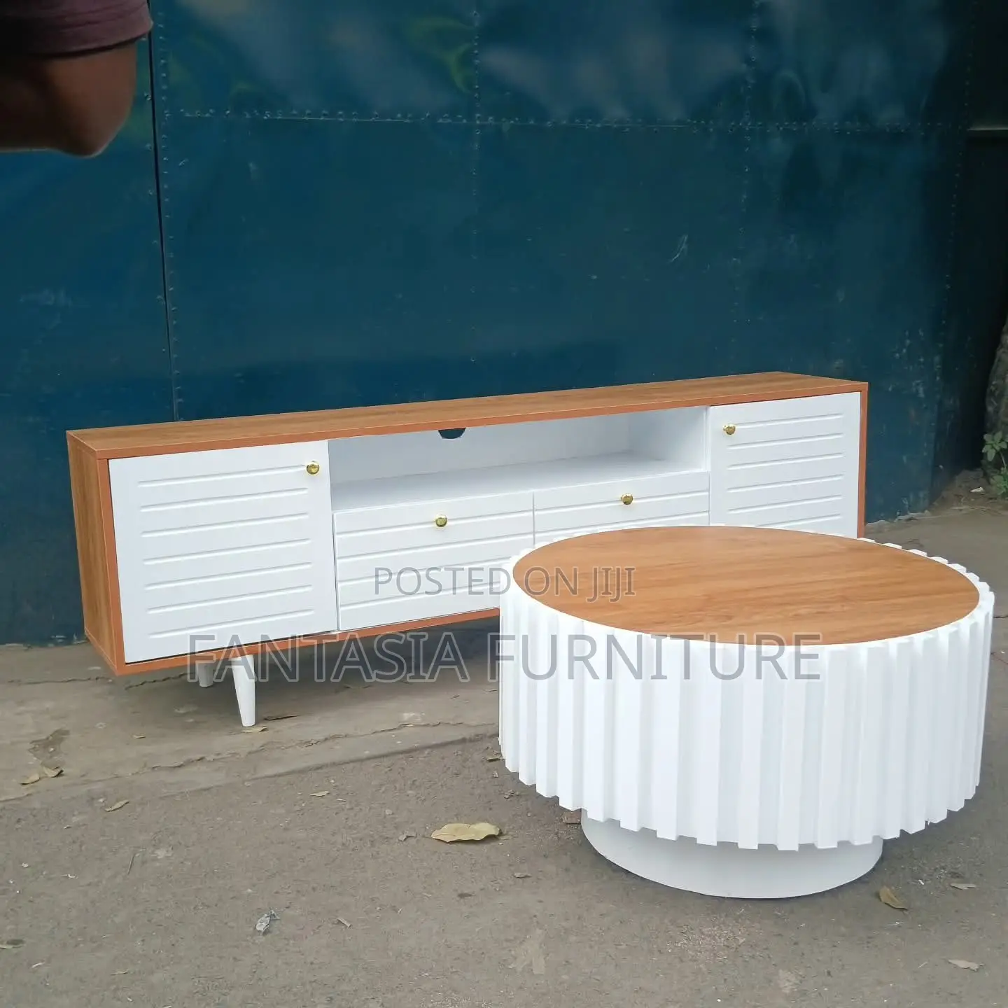 Elegant TV Console + Matching Fluted Coffee Table