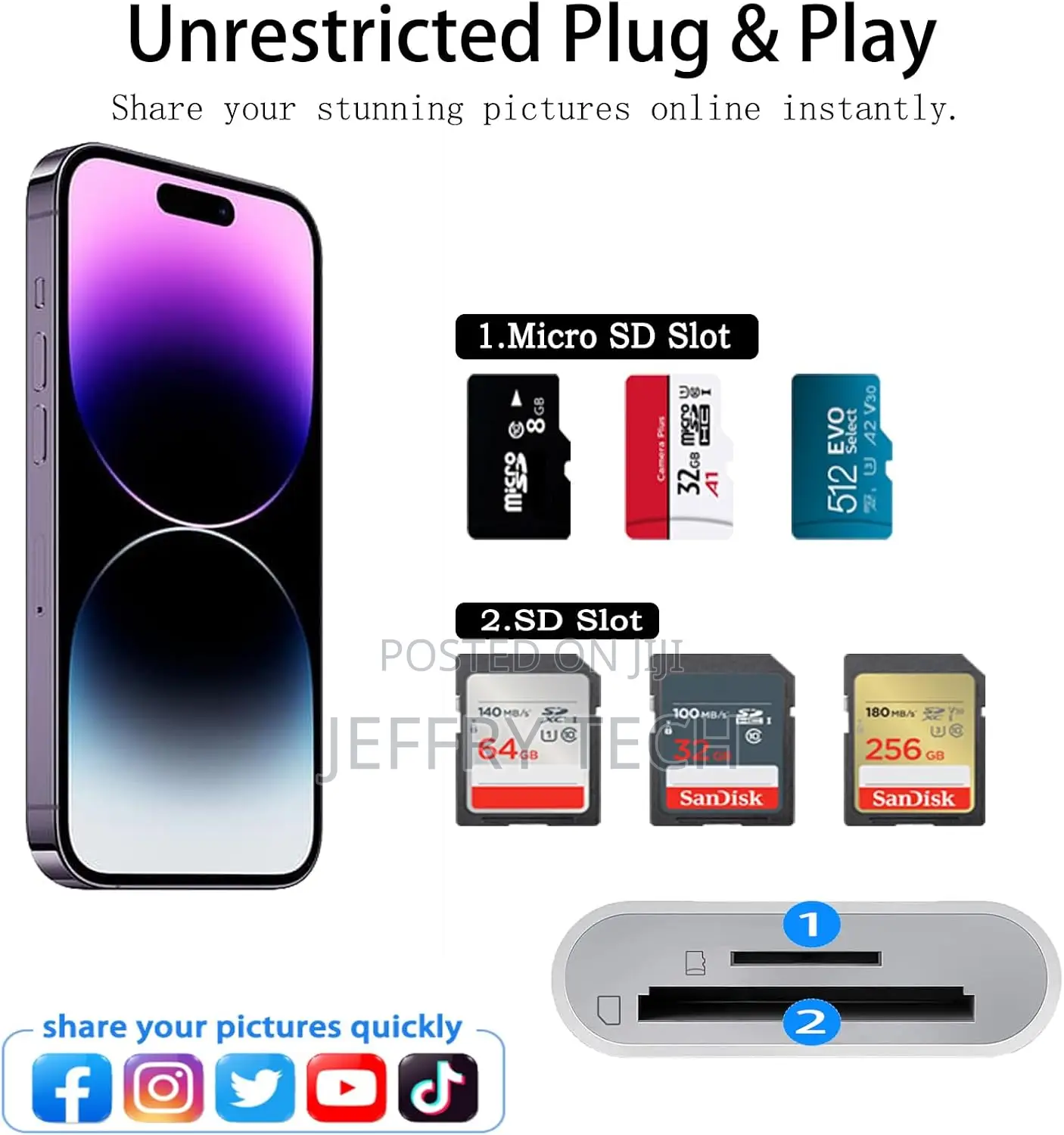 SD Card Reader for iPhone, iPad, and Camera, Dual Connector Digital Ca