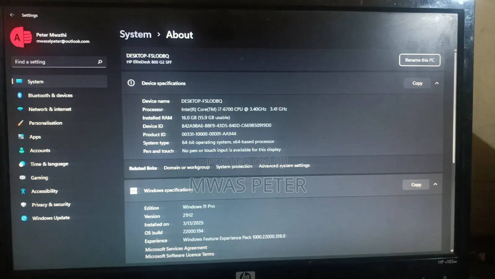 Desktop Computer HP EliteDesk 800 16GB Intel Core i7 SSD 256GB