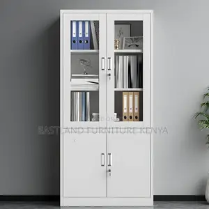 White Metallic Office Cabinet - 2 Glass Doors Storage