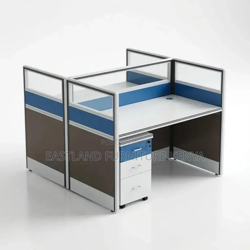 2-Person Office Workstation Partition - Blue White