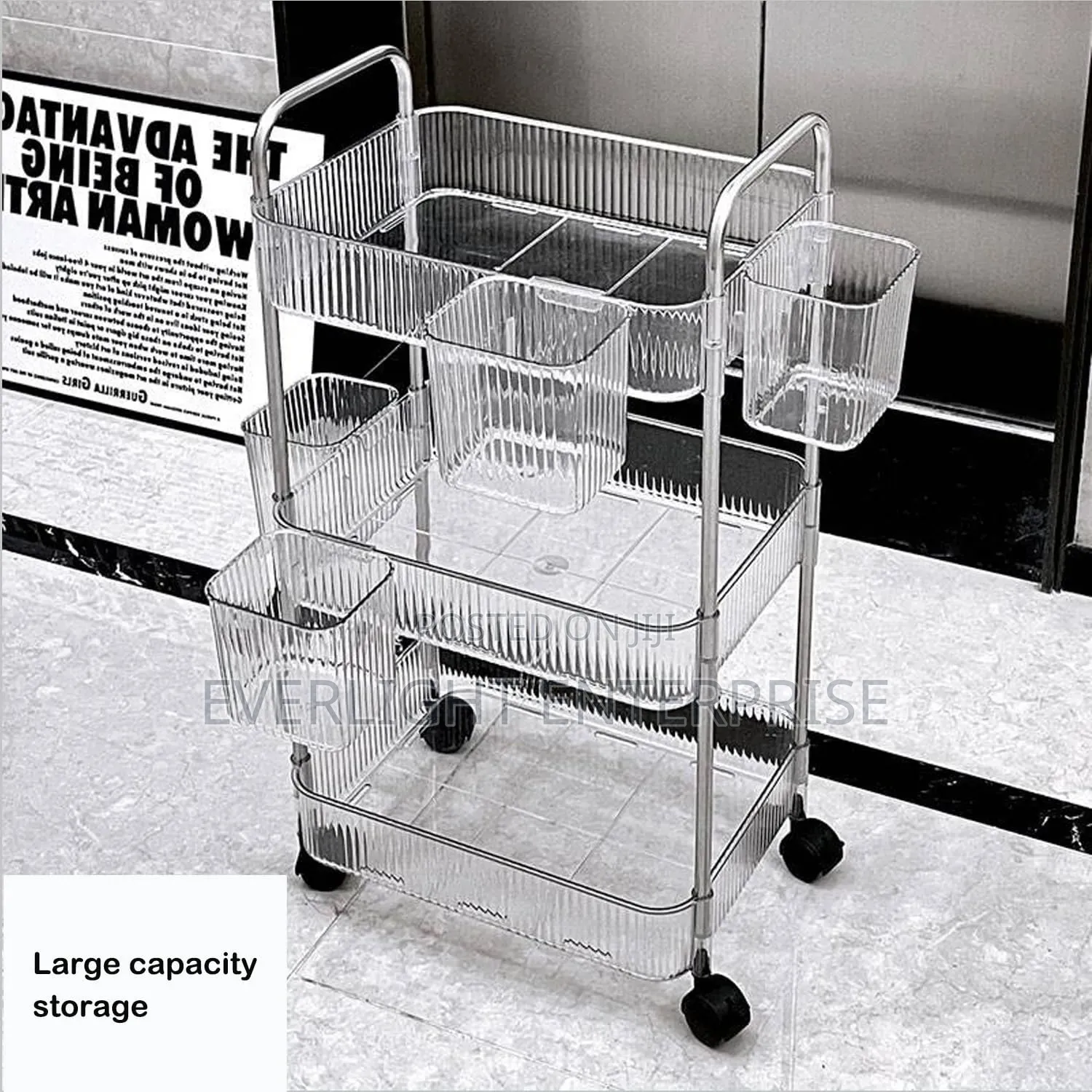 New Arrival 33x21x66cm 3 Layer Acrylic Trolley Rack