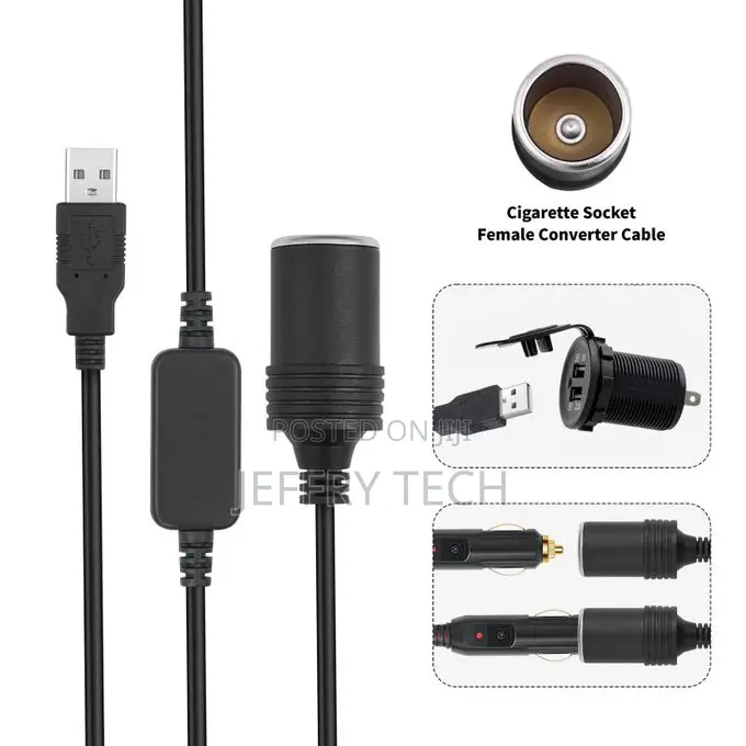 5V 2A USB to 12V Car Plug Socket USB Lighter Adapter Converter