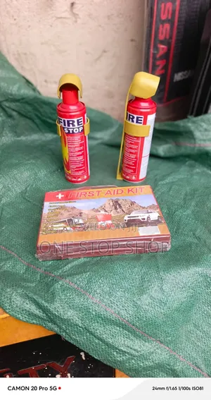 2 Fires Stop Mini Fire Extinguisher Cans With Plastic Aid Kit Box