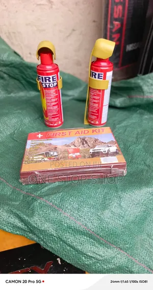 2 Fires Stop Mini Fire Extinguisher Cans With Plastic Aid Kit Box
