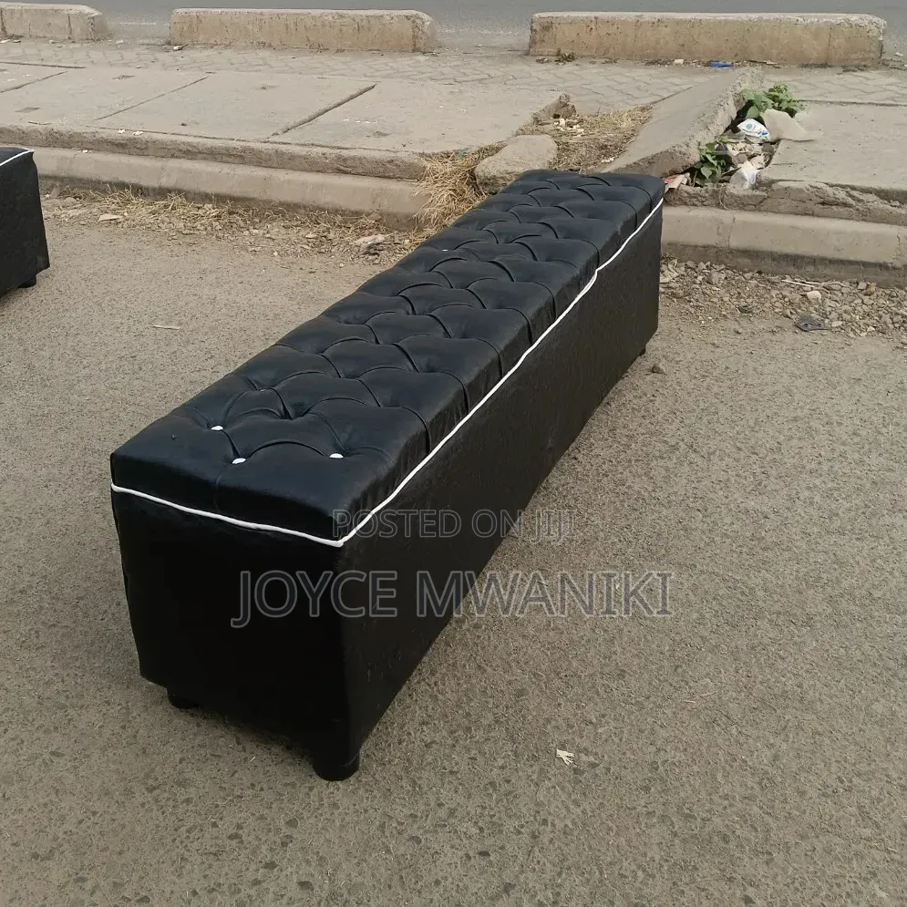 Black Leather Ottoman or Waiting Bench 