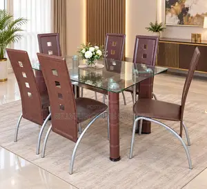 Elegant 6-Seater Glass Dining Table Set Leather Chairs