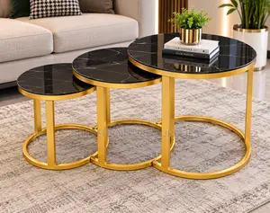 Nesting Coffee Table Set With Tops Luxe Gold Metal Frames