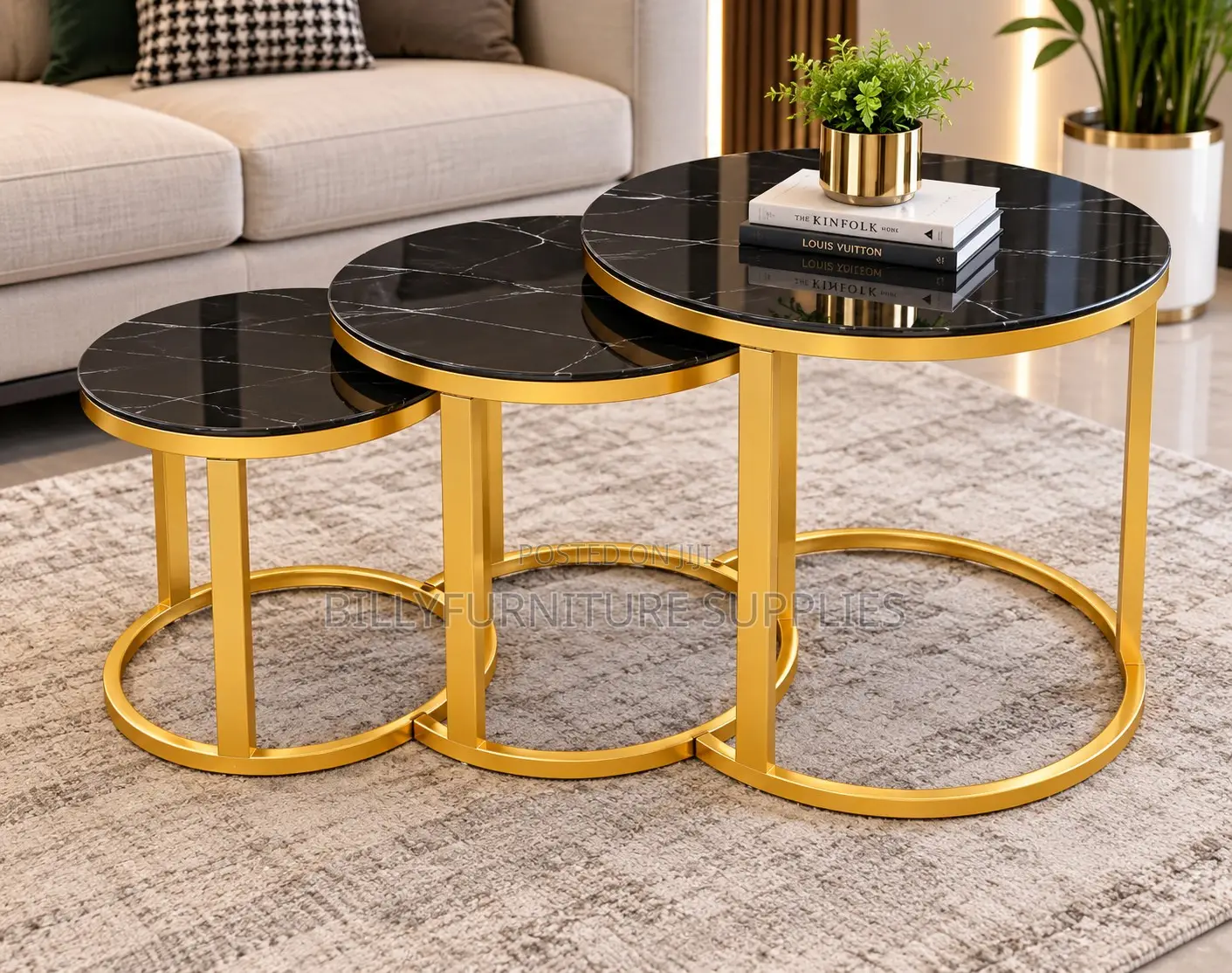 Nesting Coffee Table Set With Tops Luxe Gold Metal Frames