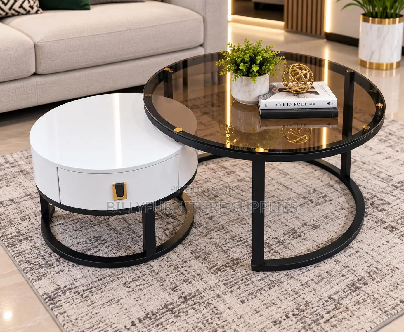 Nested Glass-Top Storage Ottoman Drawer Design