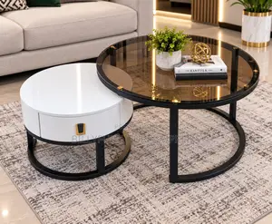 Nested Glass-Top Storage Ottoman Drawer Design