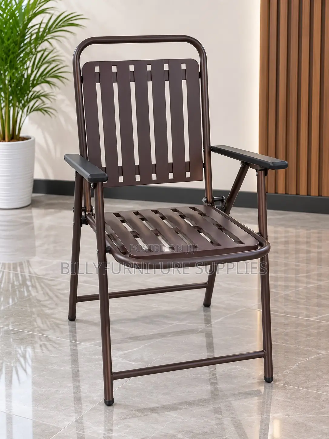 Modern Brown Outdoor Patio Chair With Armrest