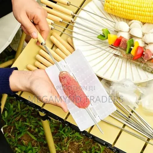 BBQ Skewer Stainless Steel Needle With Wooden Handle