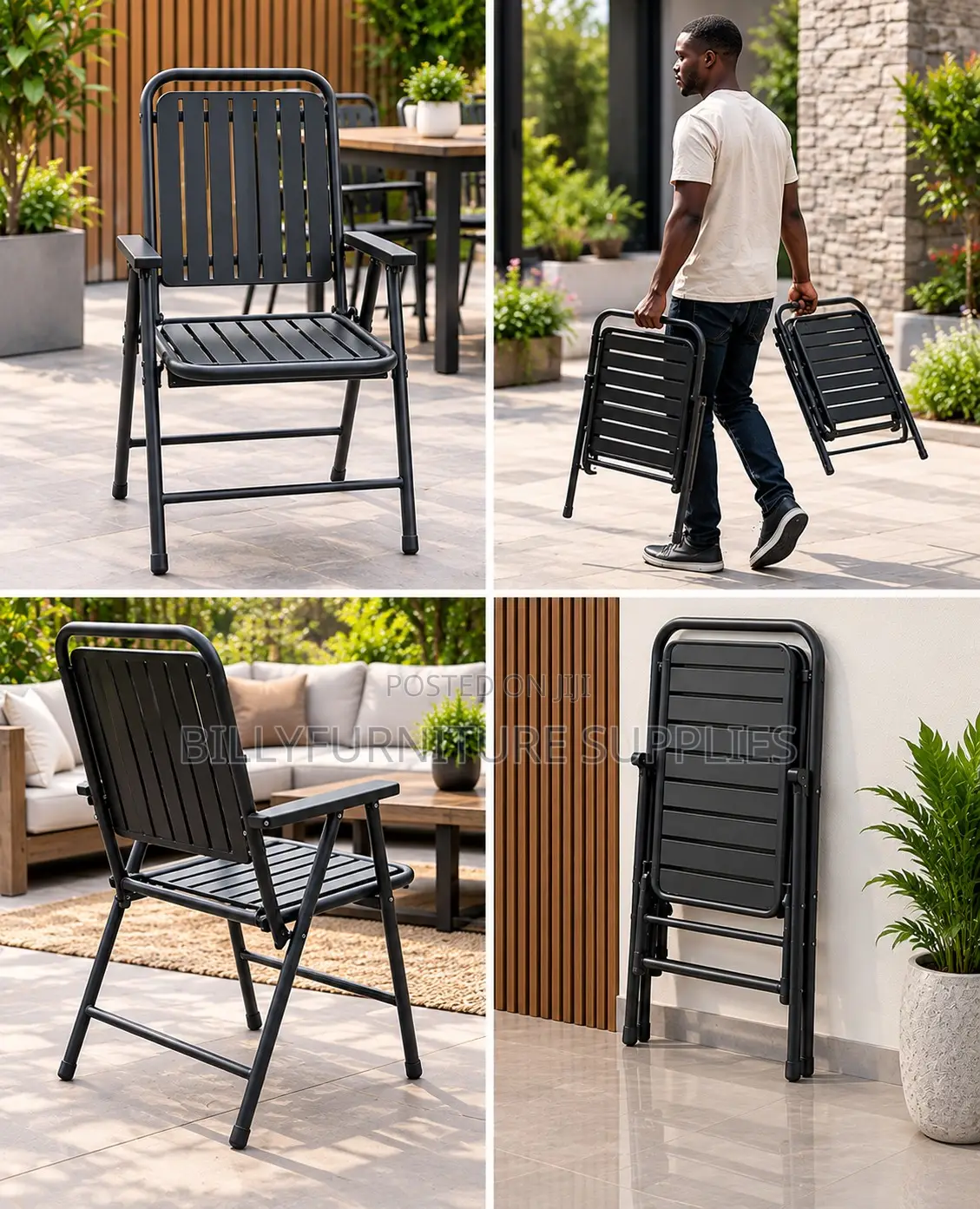 Black Outdoor Folding Garden Chair With Armrests