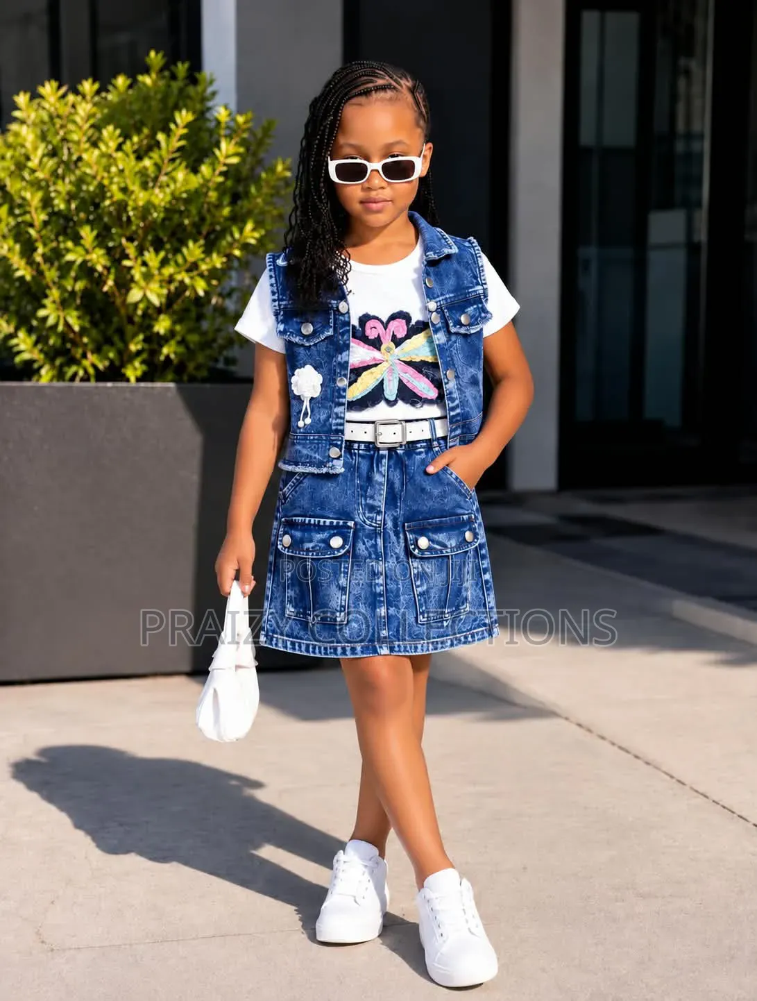 4 PC Girls Denim Skirt Set