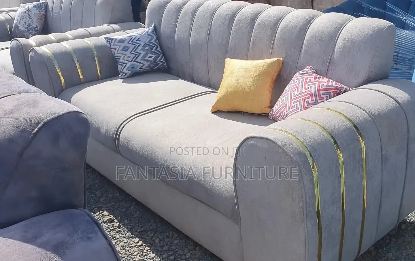 3 Seater Grey Chesterfield Sofa