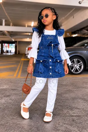 3 PC Baby Girl Set Denim Dress Top Trouser Age 2-11 Yrs
