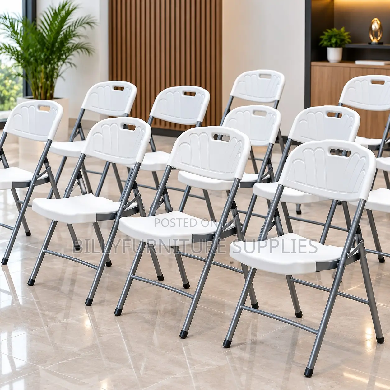 Modern White Folding Plastic Chairs With Metal Frame