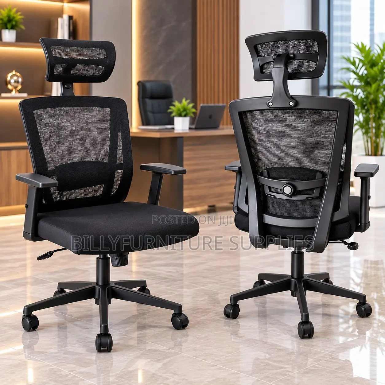 Orthopedic Office Chair With Adjustable Headrest, Lumbar Support