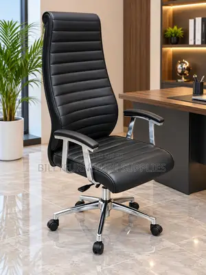 Executive High Back Black Leather Office Chair With Padded Armrests