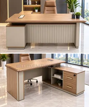 Executive Desk With Side Return, Lockable Drawers Storage Shelves